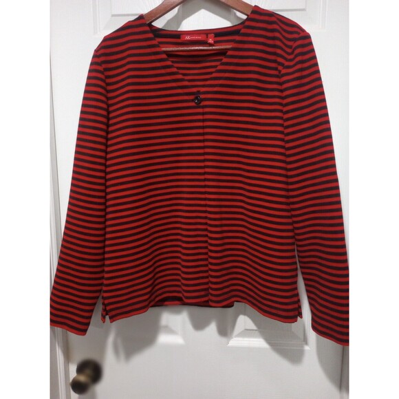 Anne Klein Women's Cardigan &  Tank Set Red Black Stripe Size XL Workwear Classy - Picture 1 of 12